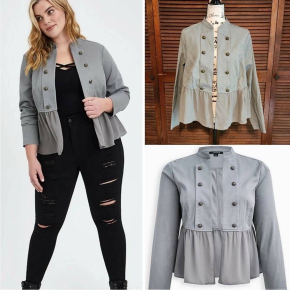 Torrid Gray Peplum Military Jacket - Picture 2 of 4